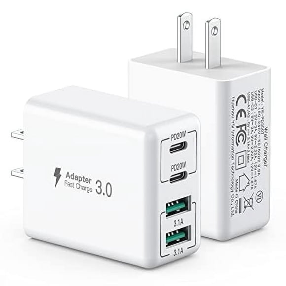 Cargador de pared USB C sccvee de 40 W y 4 puertos PD+QC de carga rápida