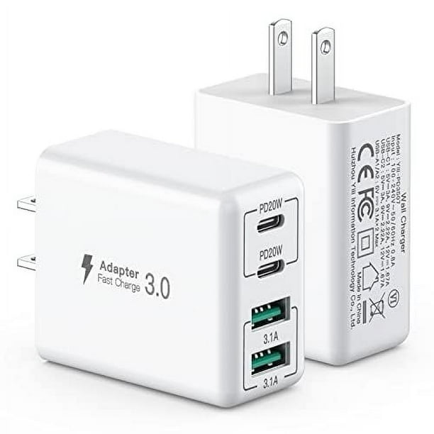 Cargador de pared USB C sccvee de 40 W y 4 puertos PD+QC de carga rápida