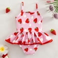 thumbnail image 6 of Lullu Girls Strawberry Print Ruffle One-Piece Swimsuit Cute UPF 50+ Bathing Suit, 6 of 7