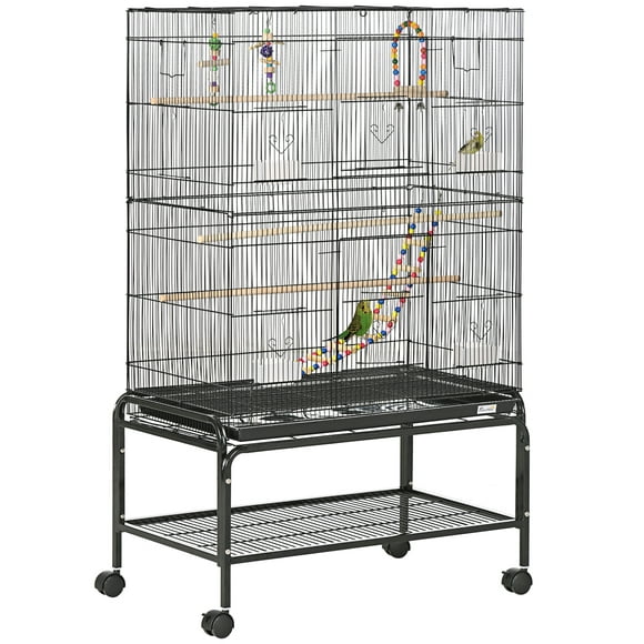 PawHut Bird Cage with Rolling Stand, Toys, for Budgies Canaries Finches