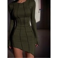 thumbnail image 2 of JULISSA MO Sexy Solid Patchwork O Neck Mini Dress Women Autumn Bodycon Long Sleeve Slim Fit Elegant Party Club VestidoM Gao Jinjia LED, 2 of 2