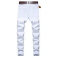 thumbnail image 6 of Miluxas Mens Plus Size Pants Men's Autumn Denim Cotton Straight Ripped Hole Trousers Jeans Pants Full Length Pants White 10(XXL), 6 of 9