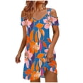 thumbnail image 4 of Ladies' Summer Dress Fashion Printed Strap Beach Skirt Off Shoulder Short Sleeve V-neck Short Dress, 4 of 6