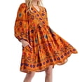 thumbnail image 3 of Vestido Corto Estampado de Larga con Cuello en V para Mujer, Estilo Bohemio Informal y Holgado, Ideal para la Playa. Naranja M, 3 of 9