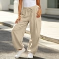 thumbnail image 5 of CHGBMOK Womens Linen Balloon Barrel Beach Pants Boho Harem Flowy Drawstring Casual Loose Pants with Pockets, 5 of 8