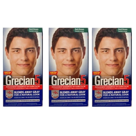 Just For Men Grecian 5 Permanent Shampoo-In Haircolor, Dark Brown (Pack of 3) + Yes to Tomatoes Moisturizing Single Use