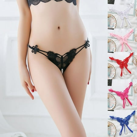 

Women Sexy Underwear LaceTransparent Panties Thongs G String Pearl Sexy Lingerie Blue