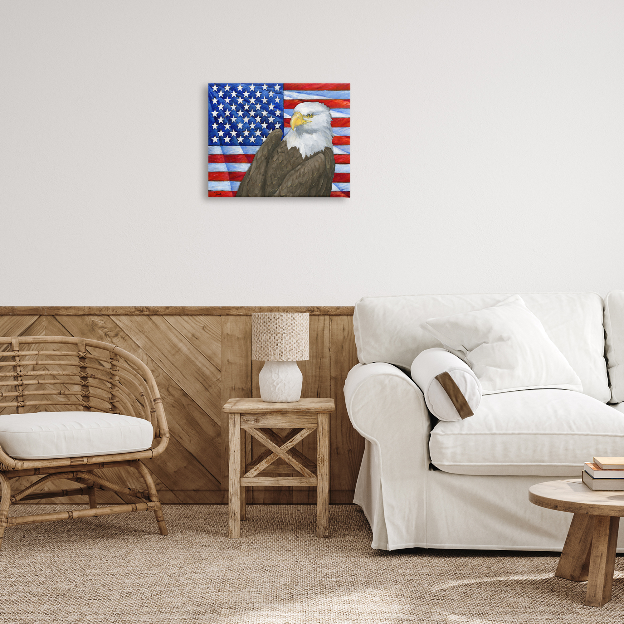 Stupell Industries Eagle's View Flag Patriotic Painting Wrapped Canvas Art Print Wall Art, 20 x 16