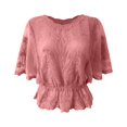 thumbnail image 4 of DHFJKG Boho Tops For Women Summer Lace Shirt Loose Fit Elastic Waist Top 3/4 Sleeve Loose Fit Bohemian Beach Cover Up T Shirts, 4 of 4