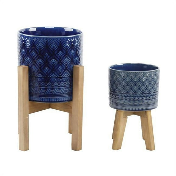 Flora Bunda CT1536E2-NAVY 10' & 8' Illuminati Ceramic Planter on Wood Stand,Set of 2