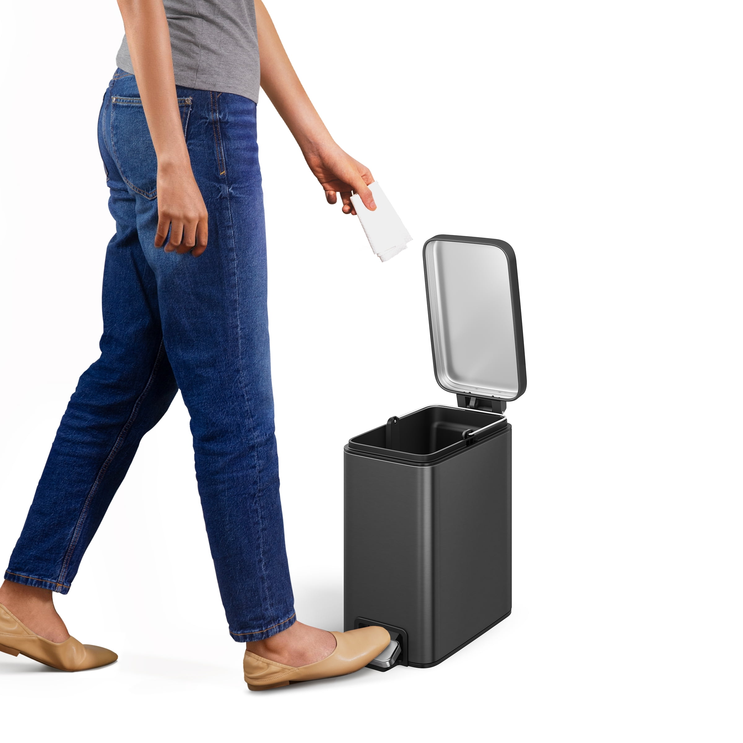 EKO Genie Bathroom Trash Can 2 Pack, 1.3 Gallon Stainless Steel, Gun Metal with Sample Trash Bags Included