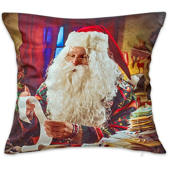 Violet Linen Seasonal Christmas Splendours Pattern, Polyester, Super soft feel faux suede fabric, digital print, Santa Claus, 18 Inch x 18 Inch, Decorative Throw Pillow Cover