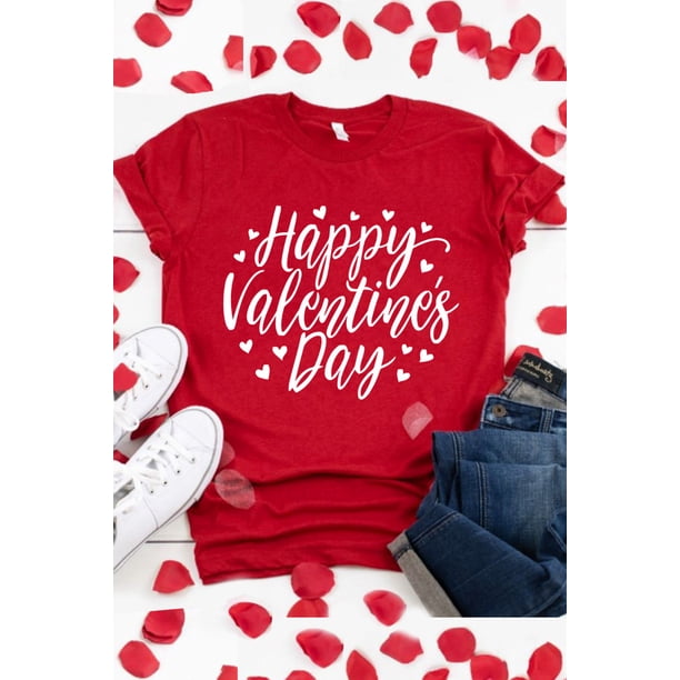 ABPHQTO Camiseta de manga corta con estampado de corazón rojo Happy Valentine's Day para mujer