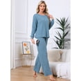 thumbnail image 4 of DARING DIVA Ribbed Knit Pajama 2 Piece Long Sleeve Top Pants Sleepwear M Royal Blue, 4 of 6