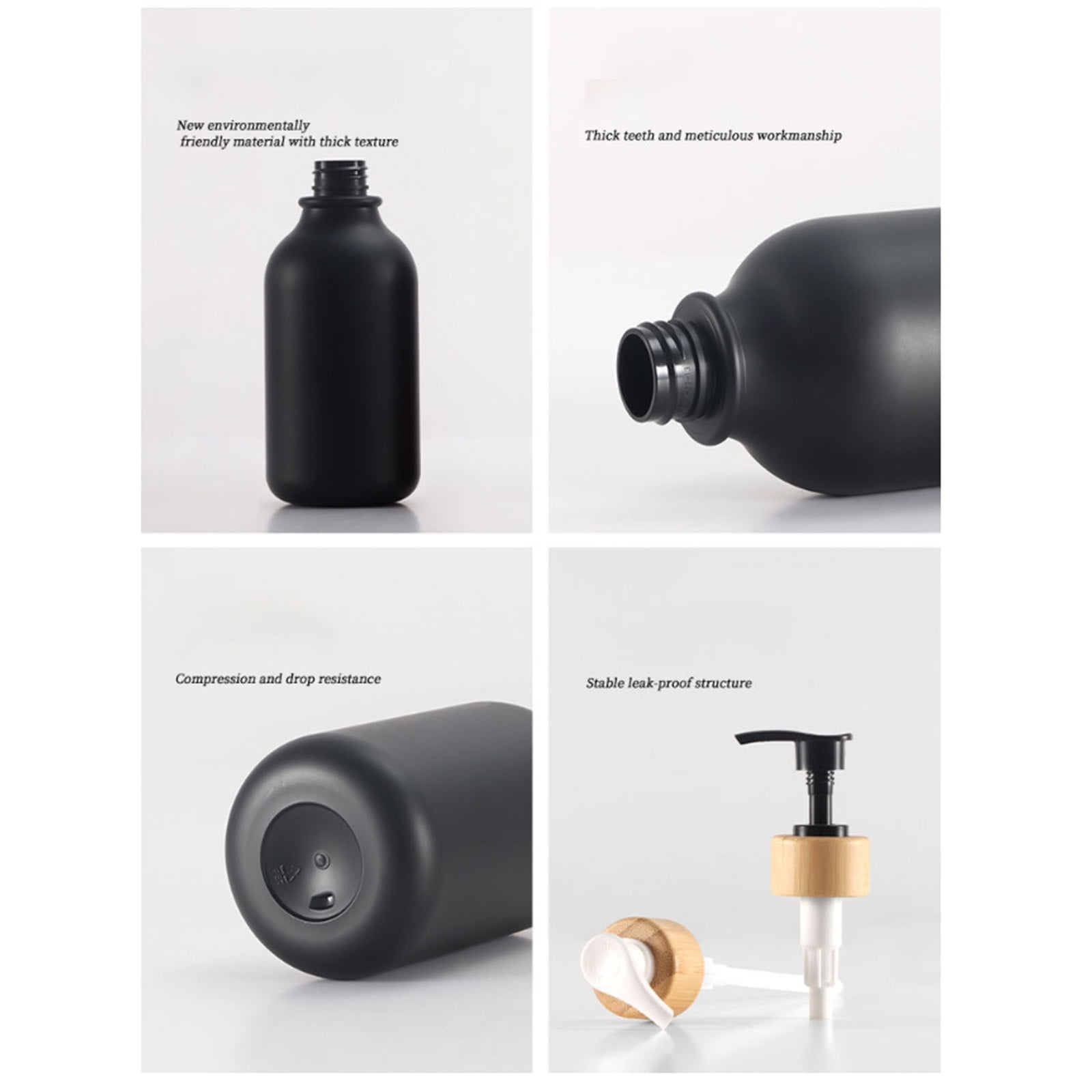 Black Soap Dispenser, 2 Pack Hand Soap Dispenser Bathroom with Bamboo Pump, 15 Oz Plastic Hand and Dish Dispenser Set for Kitchen, Refillable Liquid Soap and Lotion Dispensers Bottle