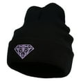 thumbnail image 2 of Diamond Embroidered Cuff Long Black Beanie - Lavender OSFM, 2 of 5