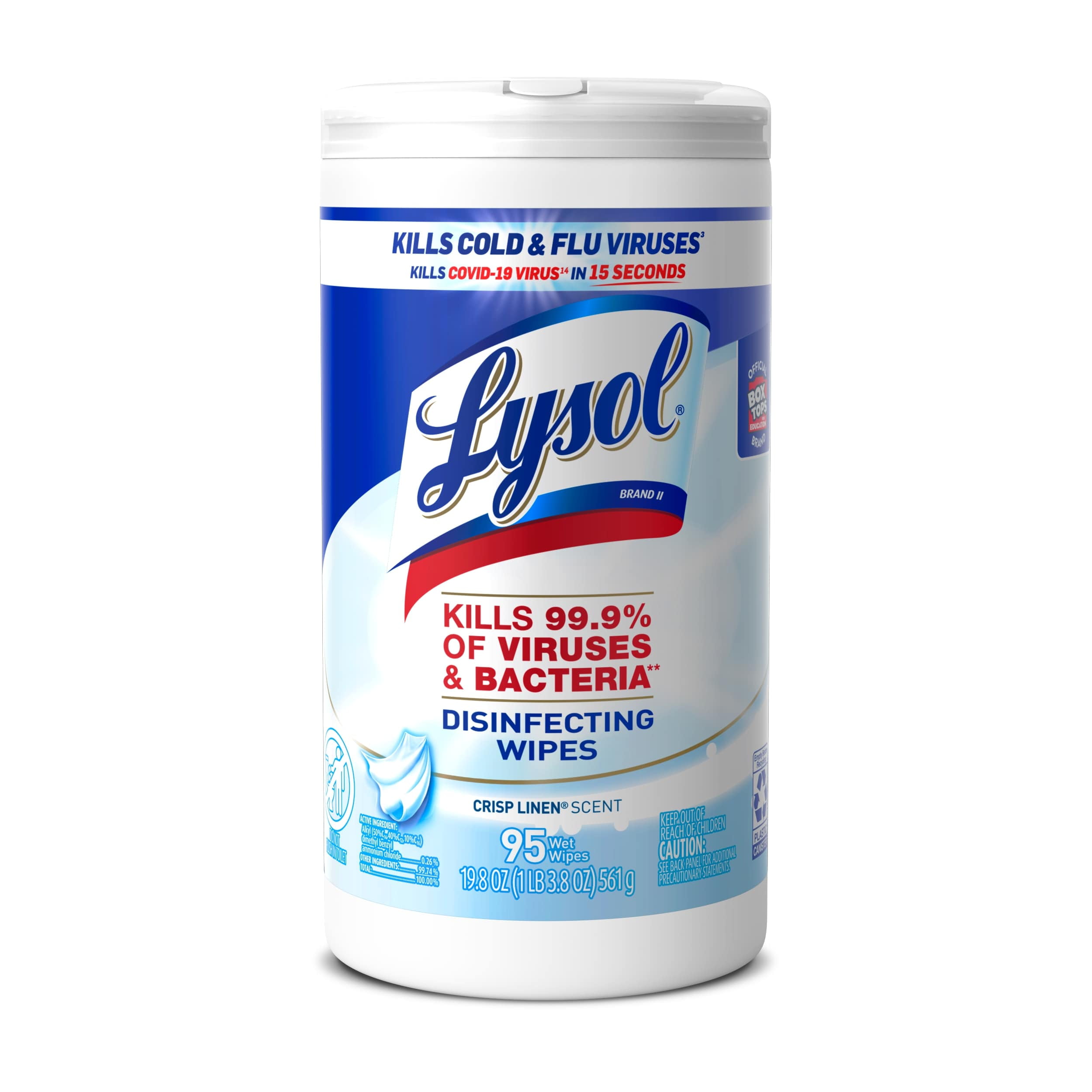 Lysol Disinfectant Wipes Bundle, Multi-Surface Antibacterial Cleaning Wipes, For Disinfecting & Cleaning, contains x2 Lemon & Lime Blossom (95ct) and x2 Crisp Linen (95ct)