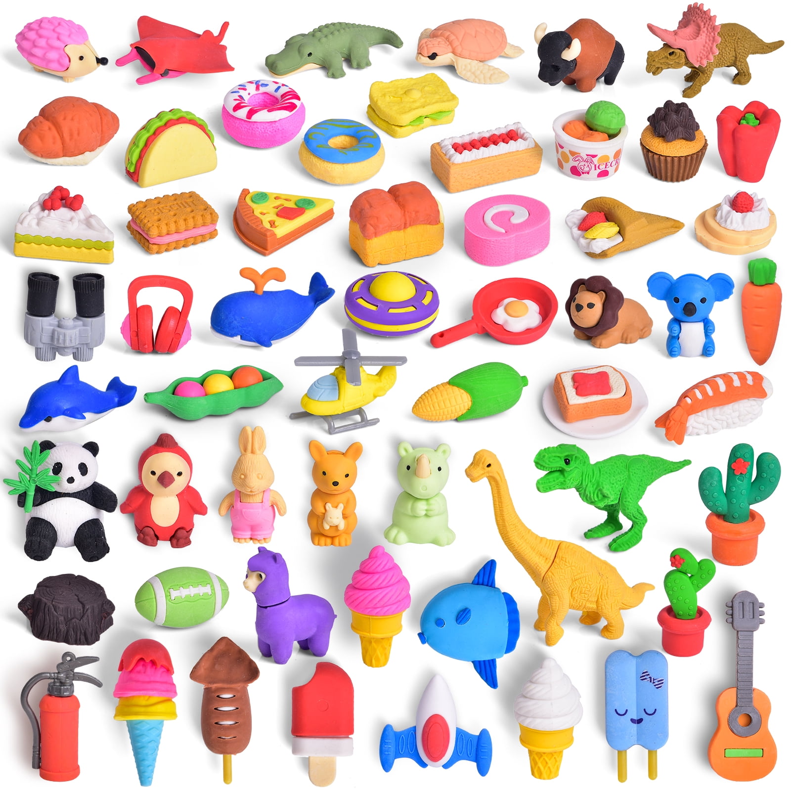 Fun Little Toys 58 PCs Pencil Erasers Toy Sets, Cute Fun Animal Erasers Gifts for Kids, Bulk 3D Puzzle Erasers for Party Favors, Goodie Bags Pinata Fillers Classroom Rewards School Prizes Novelty Toys