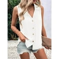 thumbnail image 5 of Women'S Casual Collar V Neck Button Down Sleeveless Tunic Blouse Shirt Tank Top White XXXL, 5 of 8