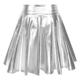 thumbnail image 2 of TiaoBug Women's Glossy Pleated Skater Skirt Shiny Metallic Ruffle Skirts Cocktail Party Dance Clubwear Silver B S, 2 of 4