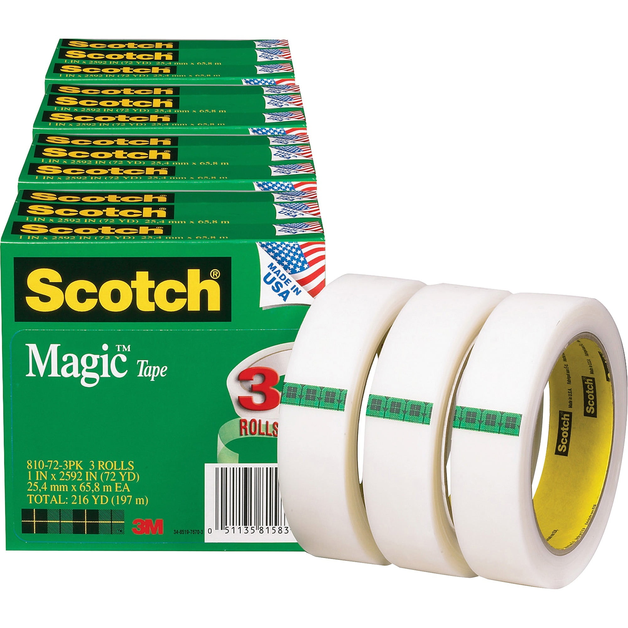 Scotch, MMM810723PKBD, Magic Tape, 12 / Bundle, Matte Clear
