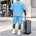 thumbnail image 5 of Bovxnpu Men's Clothing Set 2 Piece Outfits Tracksuit Men Short Sleeve Crew Neck Top Multi Pocket Elastic Waist Shorts Set, 5 of 7