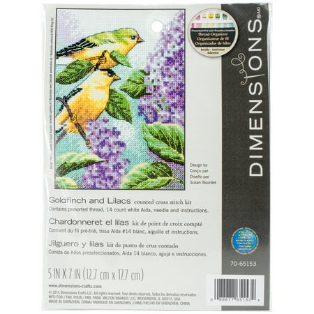 UPC: 0088677651534 | Dimensions Mini Counted Cross Stitch Kit 5 X7 -Goldfinch & Lilacs (14 Count)