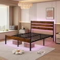 thumbnail image 4 of King Size Bed Frame with Headboard - Heavy Duty, Noise-Free, LED & USB Charging Station, Under Bed Storage, Noise-Free, No Box Spring Needed, Brown, 4 of 5