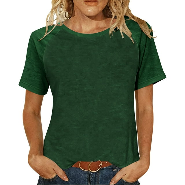 vdgthytj T-Shirts d'Été Grande Taille pour Femmes à Manches Courtes Col Rond Décontractés Couleur Unie Basiques