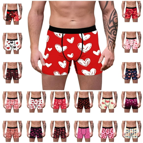 Jinhomg Valentine's Day Men's Underwear Soft Comfy Milk Silk Boxer Briefs 2025 Trendy Heart Graphic Boxers Male Holiday Gifts Fall Saving Pink L