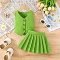 thumbnail image 4 of Huanglei Girls Summer Outfits Toddler V Neck Vest Top With Pleated Skirt Set Casual Playwear For 1 2 3 Year Old Baby Comfortable Elastic Waist, 4 of 5