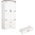 thumbnail image 5 of ChVans 70" Farmhouse 2 Door Armoire Wardrobe With 2 Drawers, Hanging Rod And 2 Adjustable Shelves For Bedroom, White Brown, 5 of 8