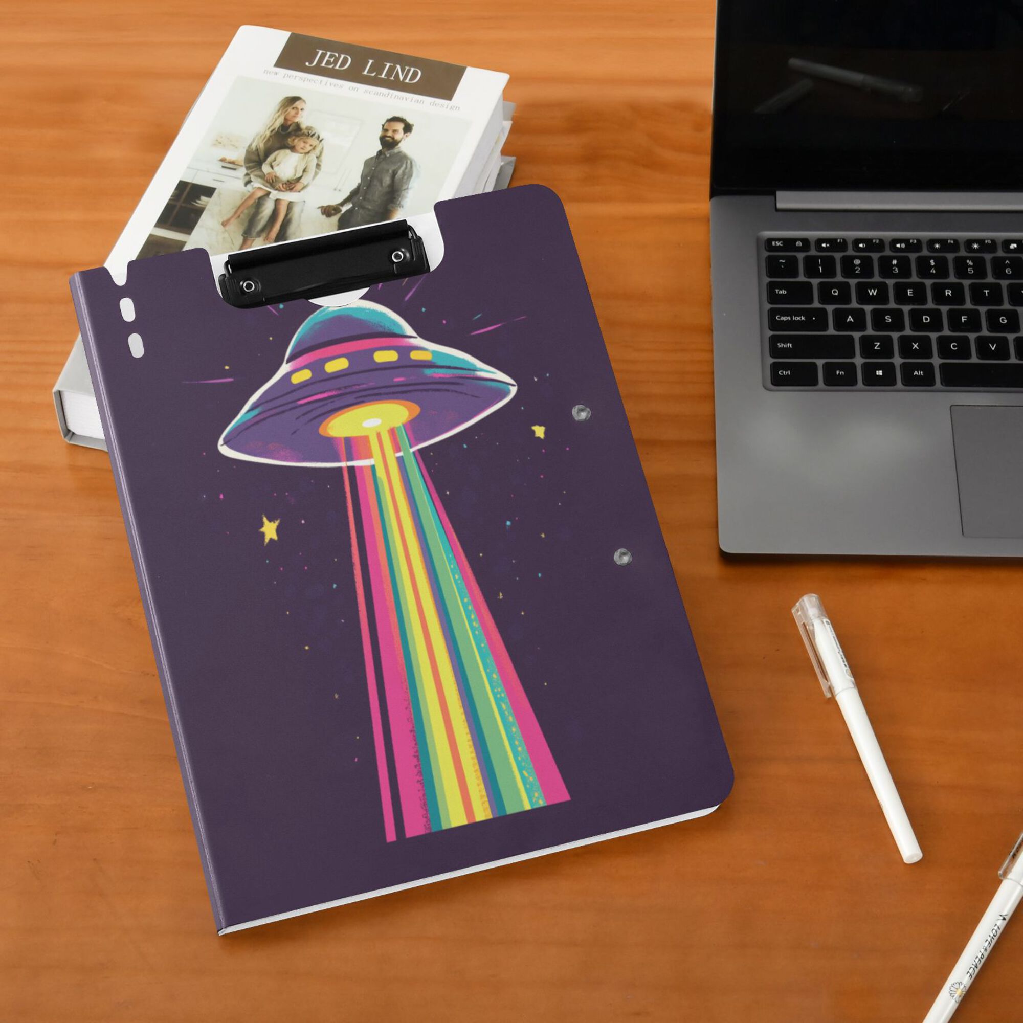 FORMRS A4 Clipboard Folder with Pen Holder Horizontal Foldable School Office Binder, Colorful UFO