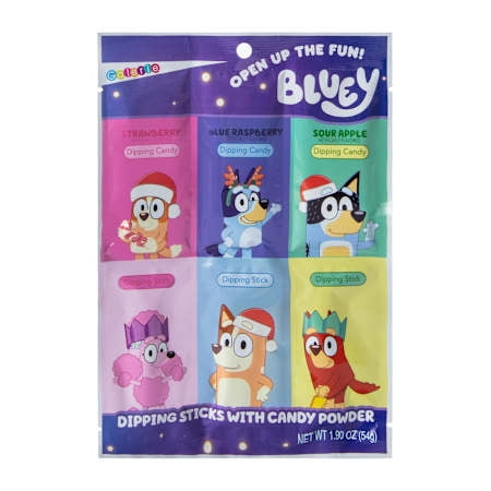 Bluey Dipping Sticks with Candy Powder, Strawberry Blue Raspberry Sour Apple, 1.9 oz