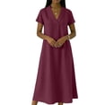 thumbnail image 4 of XiYing Robe pour Femme, Combinaison-Robe Décontractée à Manches Courtes pour Femme, Col en V Uni, Coupe Fluide Printemps/été, S-TTG,, 4 of 6