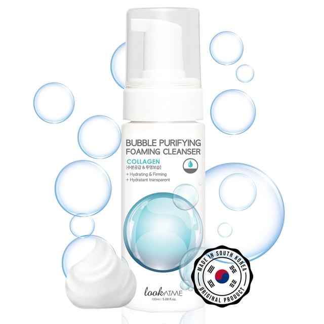 LOOKATME Lavado facial coreano para pieles sensibles - Limpiador de burbujas a base de agua - Limpiador de espuma natural para acné K Beauty - Espuma limpiadora hidratante para el cuidado de la piel c