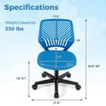 thumbnail image 3 of Costway Height-adjustable Ergonomic Kids Desk Chair with Universal Casters Working Chair Blue, 3 of 10