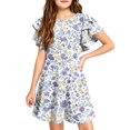 thumbnail image 2 of Grblisyd Dresses for Girls Summer Ruffle Short Sleeve Dress Fashion Floral Print A Line Swing Basic Sundress, 2 of 5