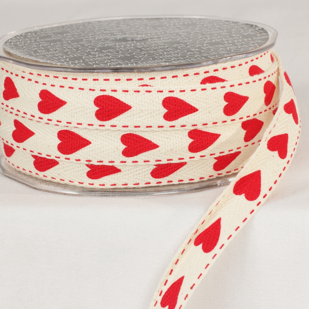 The Ribbon People Ivory and Red Heart Printed Woven Edge Craft Ribbon 0.62" x 60 Yards