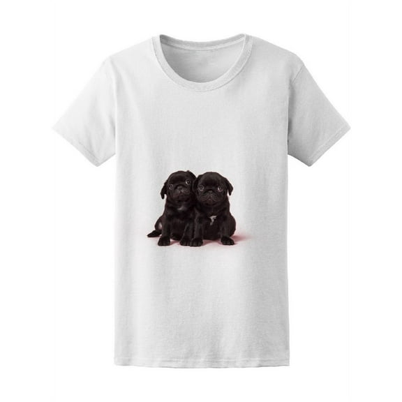 Two Cute Black Pug Puppies Tee Women's -Image by Shutterstock