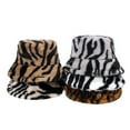 thumbnail image 3 of ZUARFY Retro Zebra Striped Fall Winter Hat Plush Hat Outdoor Trend Fisherman Cap for Women Casual Winter Warm Fluffy Bucket Hat, 3 of 17