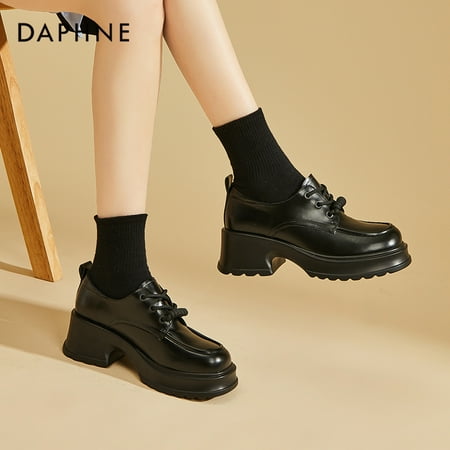 

Women‘s Chunky Heel Platform Oxfords Comfortable Round Toe Lace Up Non-slip Shoes Solid Color Shoes