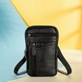 thumbnail image 4 of Bolso de hombro de cuero genuino para hombres Bolso de teléfono con cremallera de mensajero informal (Negro), 4 of 4