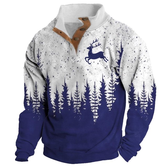 Sudadera sin capucha para hombre, moda, bolsillos, manga larga, estampado navideño, sudadera con capucha, blusa de poliéster para hombre.