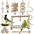 thumbnail image 2 of 13 Pcs Bird Wooden Toy Set Perch Stand Swing Rattan Ball Parrot Chewing Toys Bird Supplies With Bells, 2 of 6