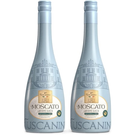 Tuscanini Sparkling Moscato Grape Juice, 25.3oz (2 Pack) | Non Alcoholic Italian Moscato | Elegant Champagne Bottle | Imported from Italy | Great for Cocktails | Kosher