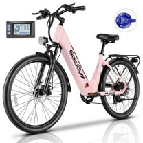 Gocio Peak 750W Step Thru Electric Bike for Adults, 26" x 2.1" Frame, 48V 499Wh Waterproof Battery, Lockable Suspension Fork, LCD, Cruiser Style, Max 19.8 Mph Commuter Pink Ebike, UL2849 Certified