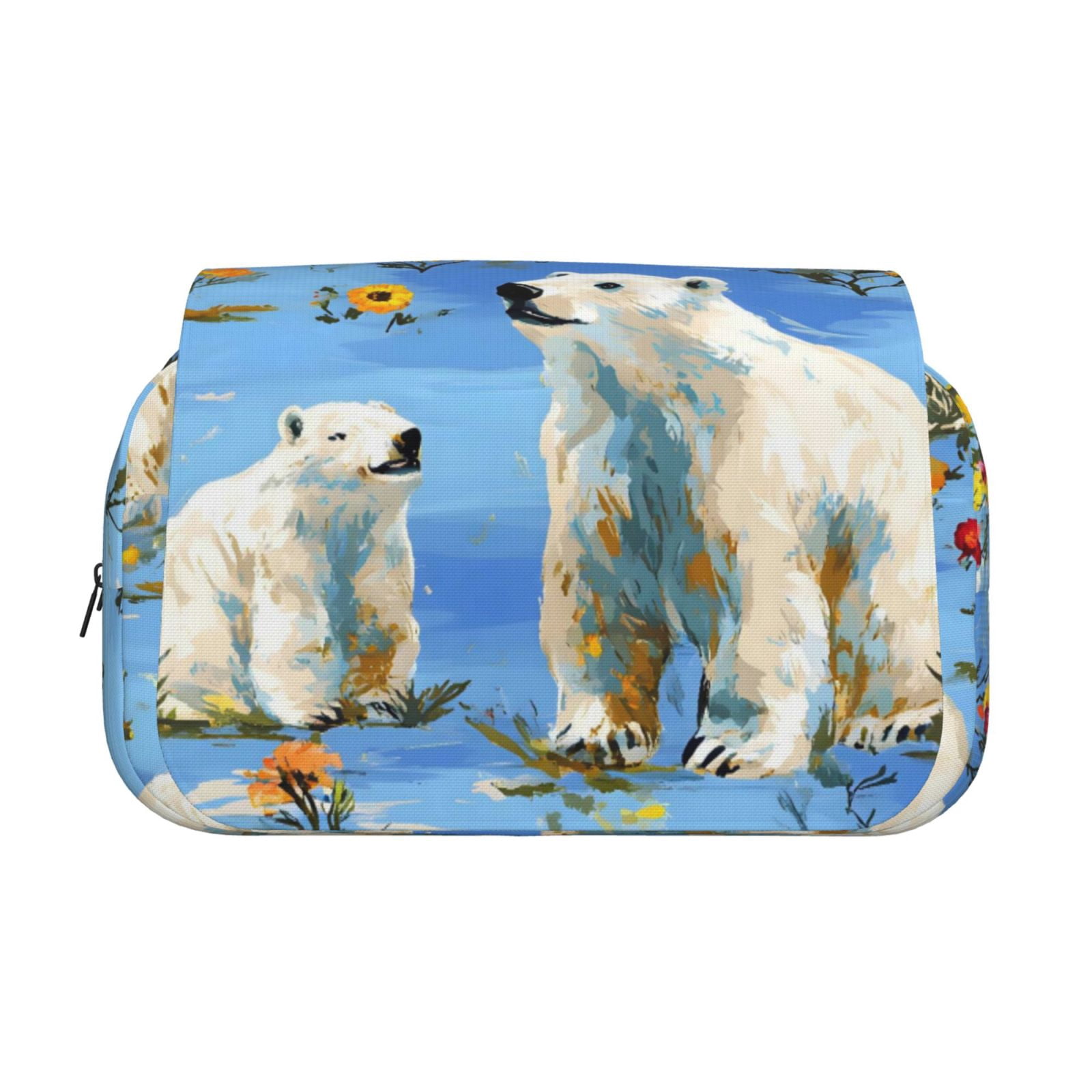 Large-Capacity Flip-Top Double-Layer Pencil Case, Multi-Functional Pocket Pen Case, Durable Stationery Organizer Polar Bear And Flower