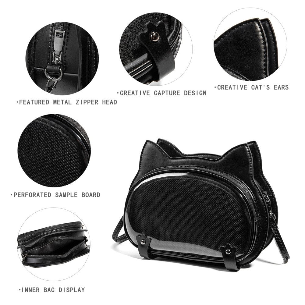 Hzzsbu Fashion Cat Ear Design Crossbody Bag Ita Messenger Bag Cute Transparent Shoulder Bag Sweet Cool Ita Bag for Women