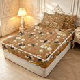 thumbnail image 2 of Erosebridal Bohemian Bug Bee Zipper Queen Comforter Set with Fitted Sheet and 2 Pillowcases,Retro Flowers Zipper Bedding Set,Brown White,Reversible,4pcs, 2 of 8
